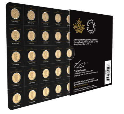25 X 1 Gram Gold Maple Coins - 2022